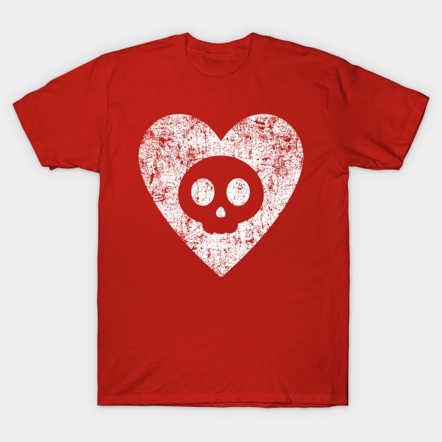 Cute Skull in Heart - Distressed T-Shirt by PsychicCat